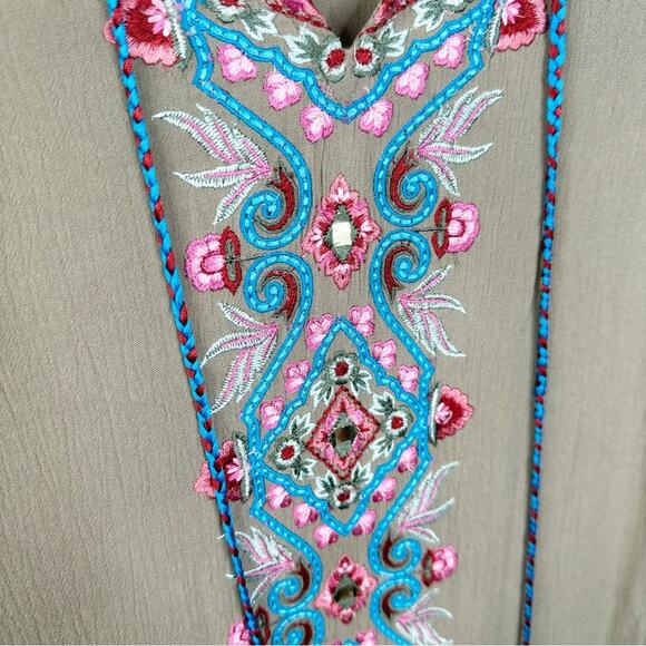 NEW Soft Surroundings PM 10-12 Sicily Guaze Boho Embroidered Maxi Dress in Olive - Picture 8 of 10